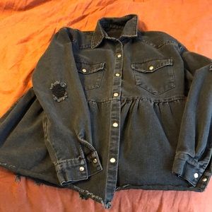 Cute flowy peplum black jean jacket